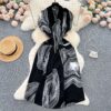 chiffon dress with a stunning black-and-white swirl pattern,