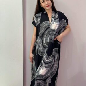 chiffon dress with a stunning black-and-white swirl pattern,