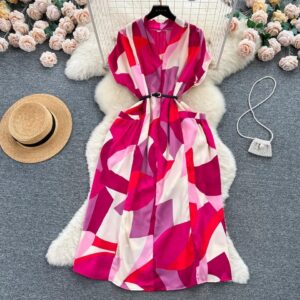 Vibrant Abstract Midi Dress – Chiffon | Free Size