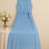 Sky Blue Pleated Sleeveless Midi Dress