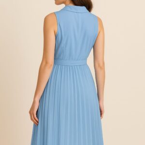 Sky Blue Pleated Sleeveless Midi Dress
