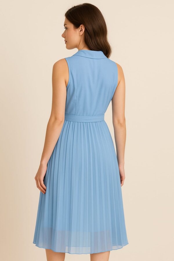 Sky Blue Pleated Sleeveless Midi Dress