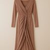 Mocha Brown Draped Wrap Dress