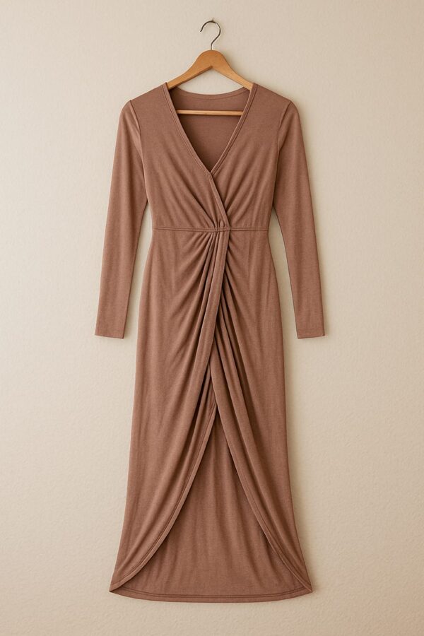 Mocha Brown Draped Wrap Dress
