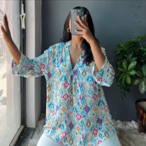 Sky Blue Multicolor Ikat Tunic