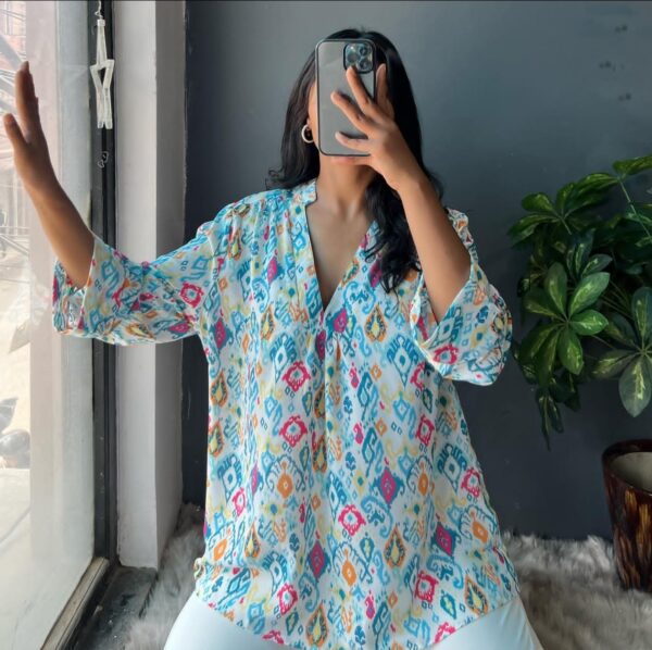 Sky Blue Multicolor Ikat Tunic