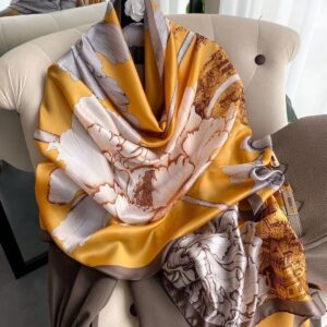 Mustard Yellow Vintage Floral Silk Scarf