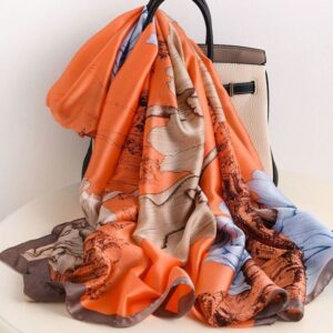 Rust Orange Artistic Print Silk Scarf