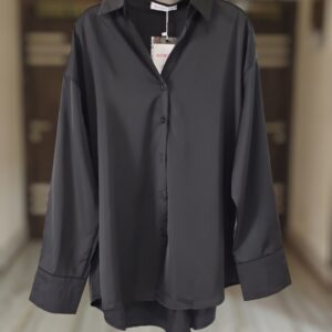 Elegant Black Satin Button-Down Shirt