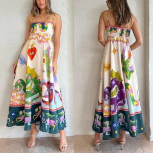 Boho-Inspired Maxi Dress with Vibrant Multicolor Print