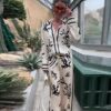 Elegant White and Black Printed Co-ord Set – Shirt and Trousers