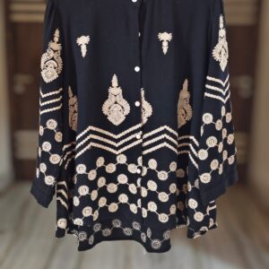Black Khadi Cotton Top with Intricate Golden Embroidery