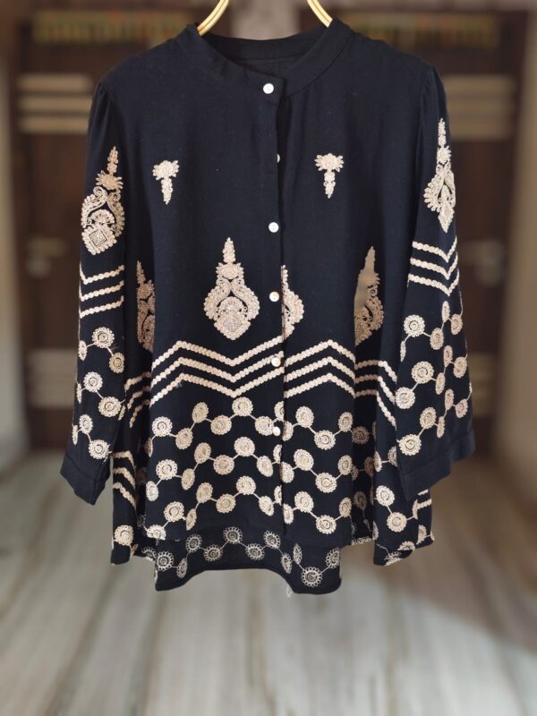 Black Khadi Cotton Top with Intricate Golden Embroidery