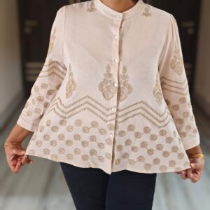 Asymmetric Embroidered Khadi Cotton Top – Ivory & Gold