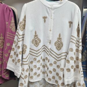 Asymmetric Embroidered Khadi Cotton Top – Ivory & Gold