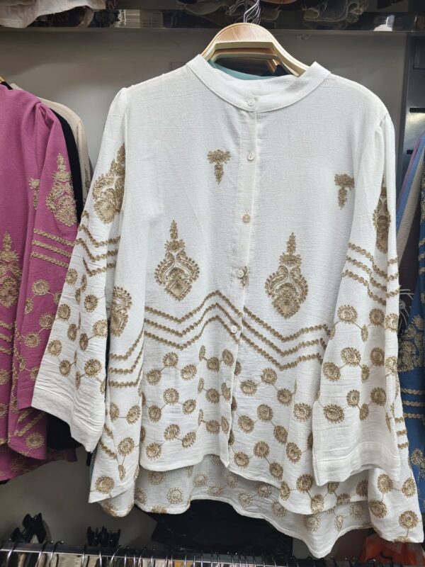 Asymmetric Embroidered Khadi Cotton Top – Ivory & Gold