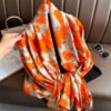 Bold Orange & Taupe Satin Scarf with Artistic Print