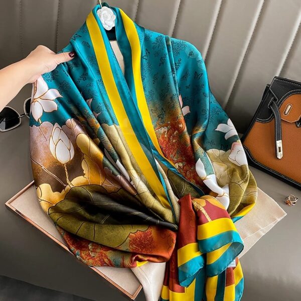 Vibrant Floral & Stripe Satin Scarf with Bold Colors