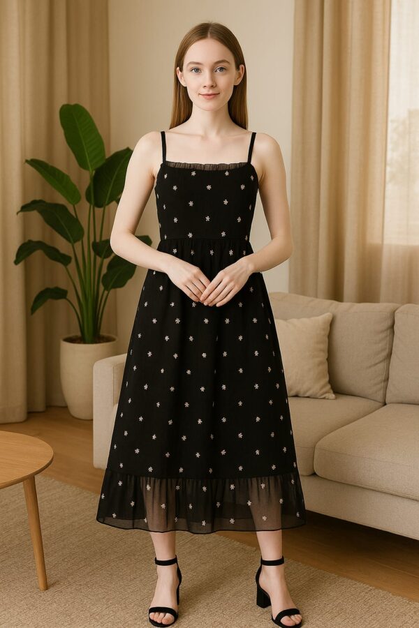 Black Floral Midi Dress