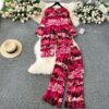 Vibrant Fuchsia Pink Soft Chiffon Co-ord Set – Top and Wide-Leg Pants