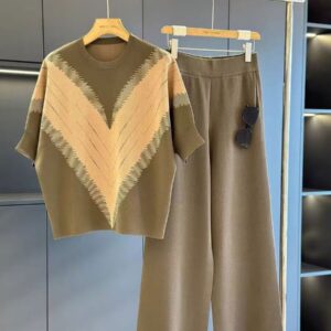 Elegant Beige-Brown Knit Co-ord Set