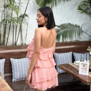 Pink Ruffle One-Shoulder Mini Dress