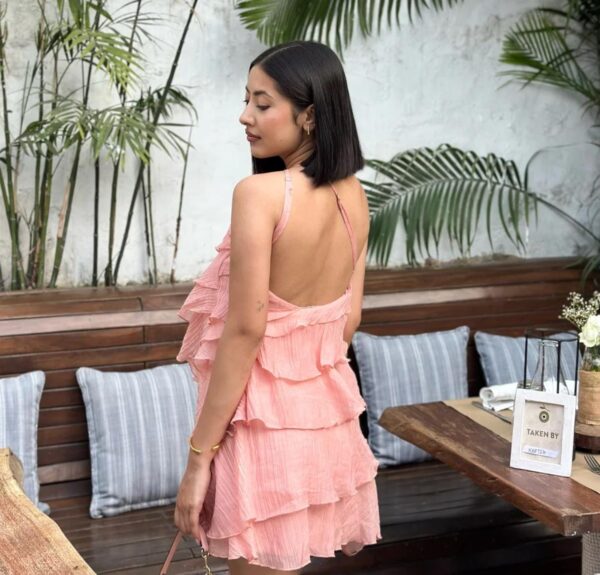 Pink Ruffle One-Shoulder Mini Dress
