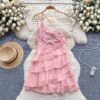 Pink Ruffle One-Shoulder Mini Dress