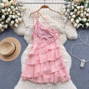 Pink Ruffle One-Shoulder Mini Dress