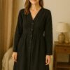 Noir Ease Button-Down Dress