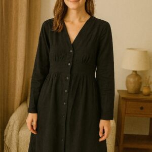 Noir Ease Button-Down Dress