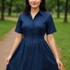 Classic Navy Flare Shirt Dress