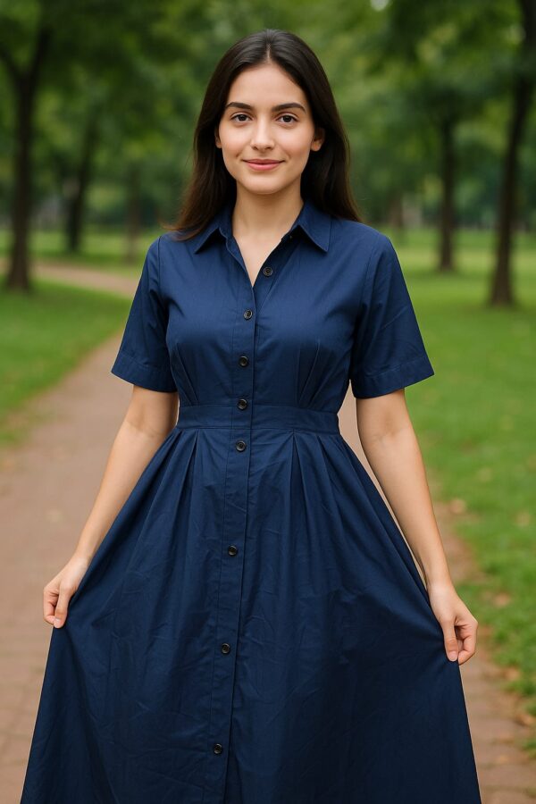 Classic Navy Flare Shirt Dress
