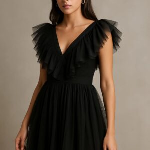 Midnight Ruffle Mesh Dress