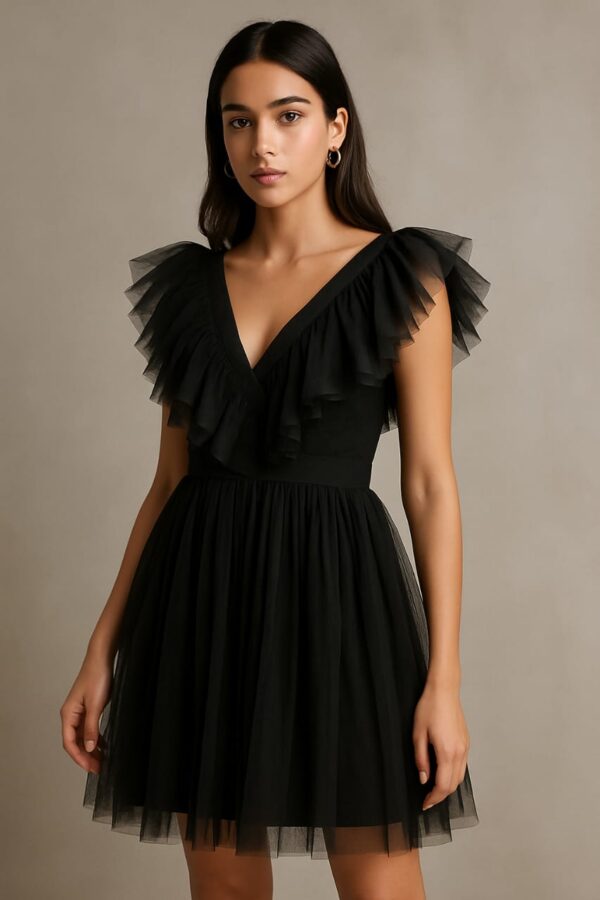 Midnight Ruffle Mesh Dress